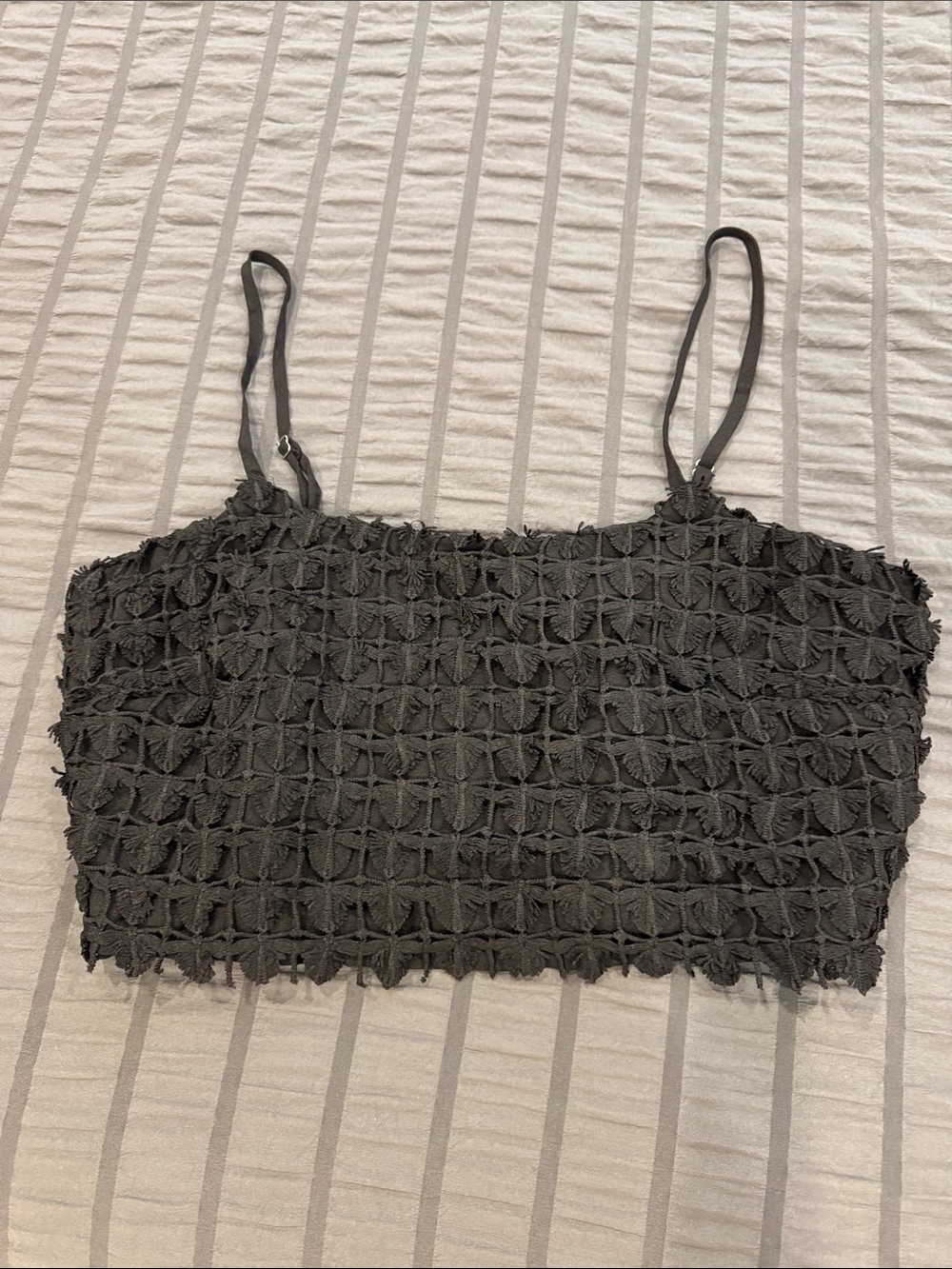 Hot & Delicious Charcoal Black Textured Smocked Crop Top